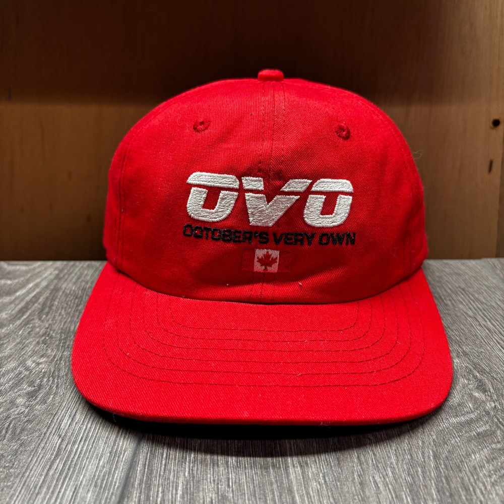 OVO October's Very Own Red Strapback Hat Mens Embroidered Logo Canada Flag Drake